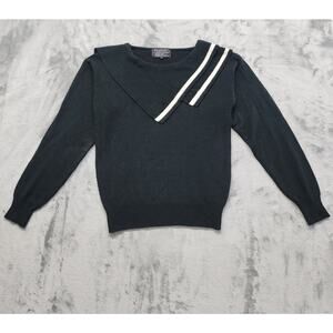 Vintage 80s Knitivo Acrylic Crew Neck Sweater Size S Black White Crew Neck